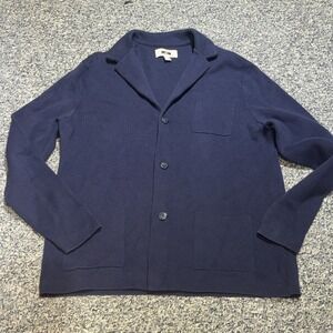 Joseph Abboud Pocket Cardigan Blazer Sweater Size L Navy Blue Knit 100% Cotton